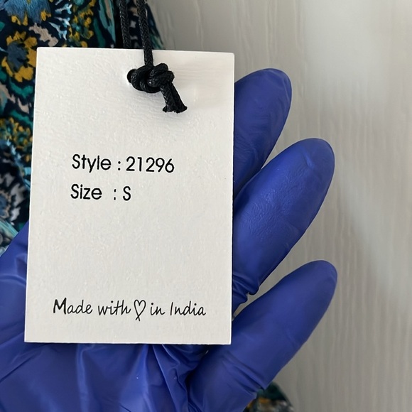 JAPNA Blue Floral Drop Waist Ruffle Hem Mini Sleeveless Boho Dress Sz Small - Picture 3 of 9